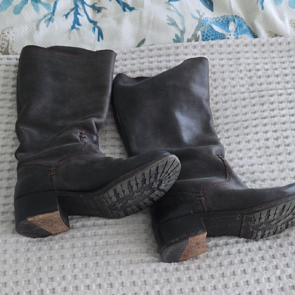 Frye Women's Dark Brown Mid-Calf Leather Heeled Boots